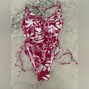 Palisades Beach Club Swimsuit Medium Fuchsia Pink Floral Side Tie One Piece